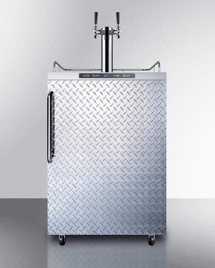 Summit Refrigeration + Cooling Summit Freestanding Residential Outdoor Beer Dispenser, Auto Defrost with Digital Thermostat, Stainless Steel Wrapped Cabinet, Diamond Plate Door, Towel Bar Handle, and Dual Tap System / SBC635MOSDPLTWIN