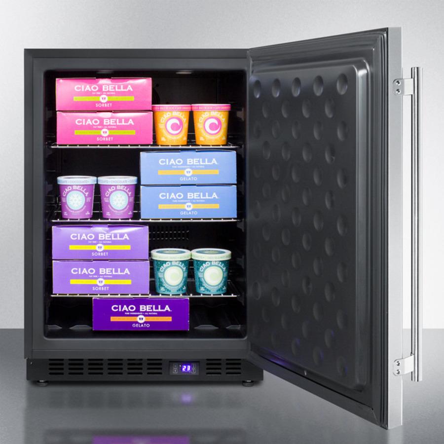 Summit Refrigeration + Cooling Summit Frost-Free Outdoor All-Freezer for Built-In or Freestanding Use with Black Cabinet, Stainless Steel Door, Digital Thermostat, LED Lighting, and Lock / SPFF51OS