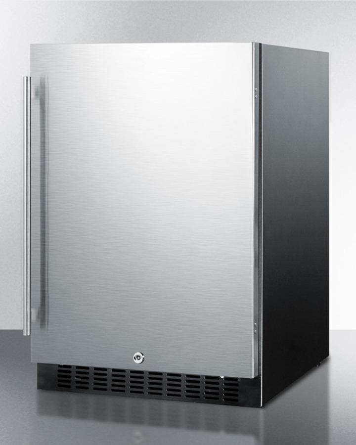 Summit Refrigeration + Cooling Summit Outdoor All-Refrigerator for Built-In Use, with Lock, Digital Thermostat, Black Cabinet, and Stainless Steel Door / SPR627OS