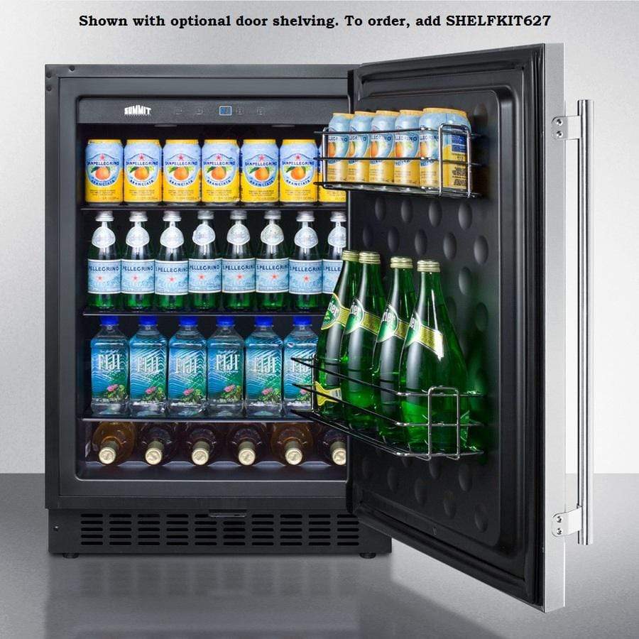 Summit Refrigeration + Cooling Summit Outdoor All-Refrigerator for Built-In Use, with Lock, Digital Thermostat, Black Cabinet, and Stainless Steel Door / SPR627OS