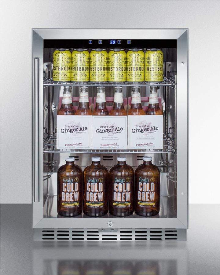 Summit Refrigeration + Cooling Summit Outdoor Built-In Undercounter Commercial Glass Door Beverage Center Designed for the Display and Refrigeration of Beverages and Sealed Food, with Stainless Steel Interior and Exterior Cabinet / SCR611GLOS