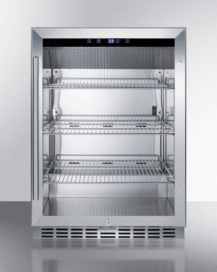 Summit Refrigeration + Cooling Summit Outdoor Built-In Undercounter Commercial Glass Door Beverage Center Designed for the Display and Refrigeration of Beverages and Sealed Food, with Stainless Steel Interior and Exterior Cabinet / SCR611GLOS