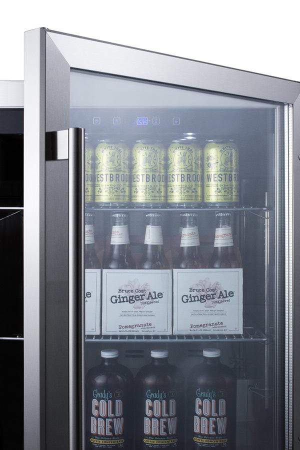 Summit Refrigeration + Cooling Summit Outdoor Built-In Undercounter Commercial Glass Door Beverage Center Designed for the Display and Refrigeration of Beverages and Sealed Food, with Stainless Steel Interior and Exterior Cabinet / SCR611GLOS