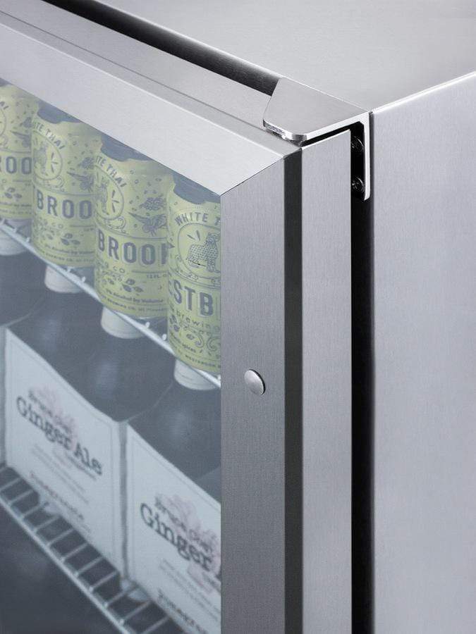 Summit Refrigeration + Cooling Summit Outdoor Built-In Undercounter Commercial Glass Door Beverage Center Designed for the Display and Refrigeration of Beverages and Sealed Food, with Stainless Steel Interior and Exterior Cabinet / SCR611GLOS