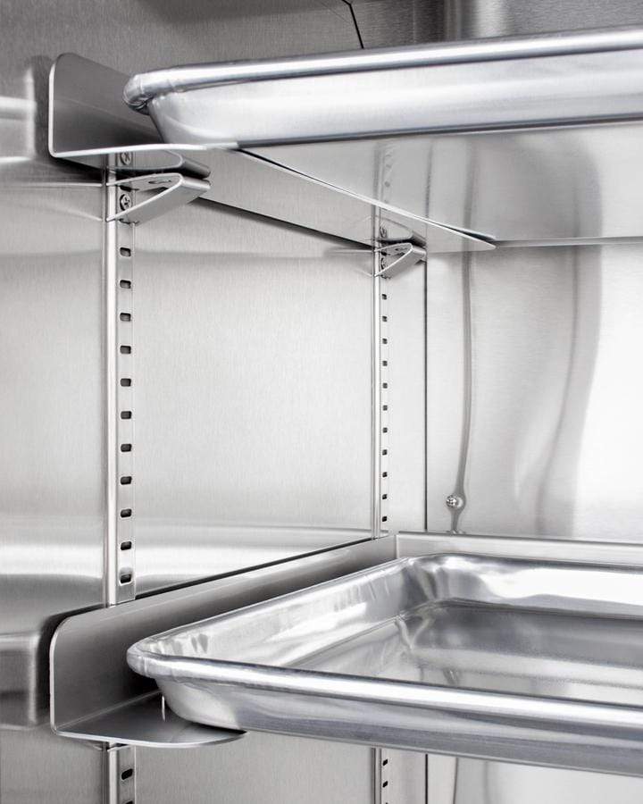 Summit Refrigeration + Cooling Summit Outdoor Mini Reach-In Commercial Glass Door Beverage Center for with a Stainless Steel Interior and Exterior Cabinet, Sheet Pans and Adjustable Tray Supports, Chrome Shelves, Front Lock, and Removable Dolly / SCR611GLOSRI