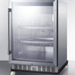Summit Refrigeration + Cooling Summit Outdoor Mini Reach-In Commercial Glass Door Beverage Center for with a Stainless Steel Interior and Exterior Cabinet, Sheet Pans and Adjustable Tray Supports, Chrome Shelves, Front Lock, and Removable Dolly / SCR611GLOSRI
