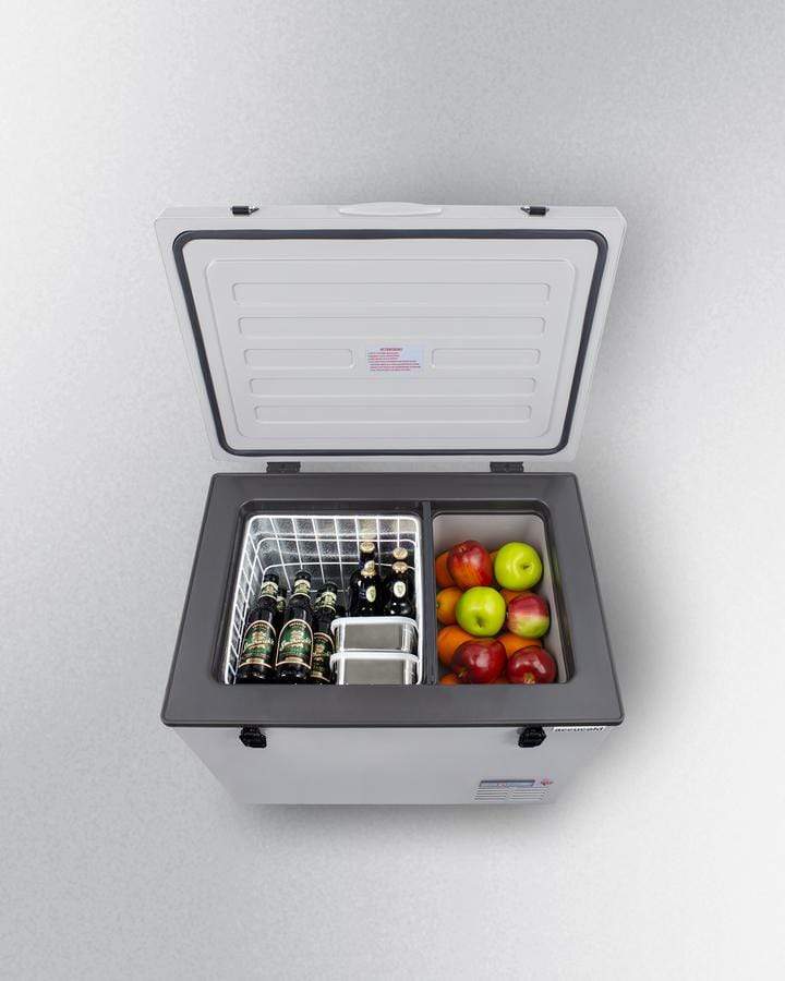 Summit Refrigeration + Cooling Summit Portable 12/24V Cooler for Residential Use with an Insulated Cover, Interior Wire Basket, and Side Handles / SPRF56