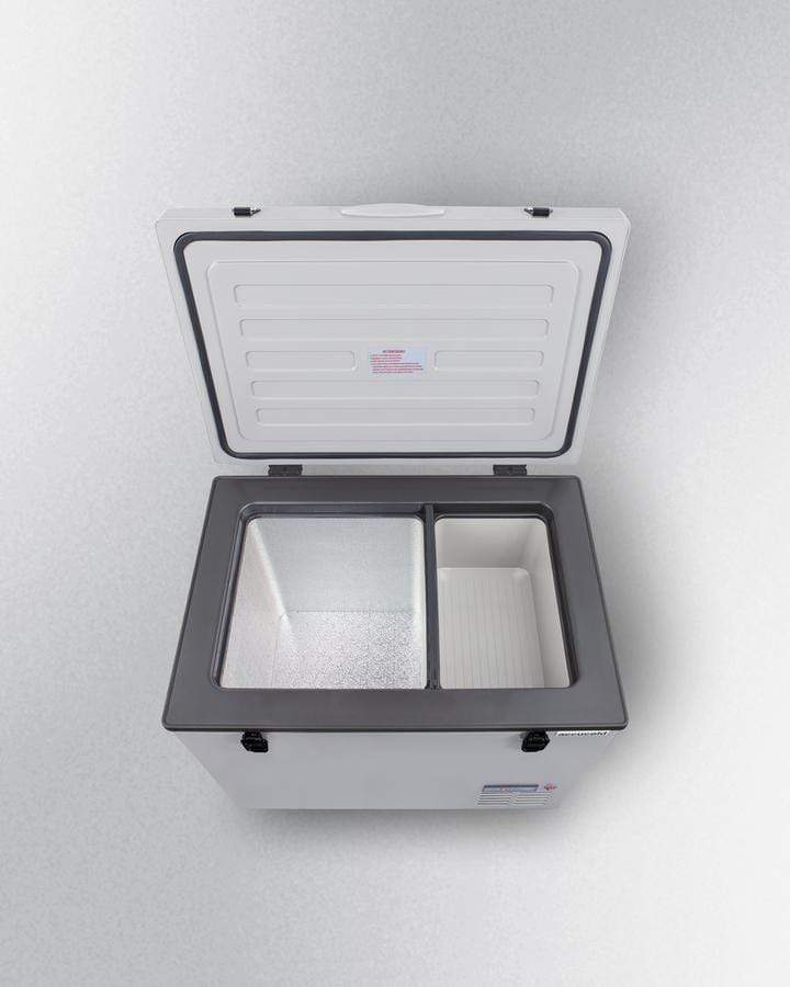 Summit Refrigeration + Cooling Summit Portable 12/24V Cooler for Residential Use with an Insulated Cover, Interior Wire Basket, and Side Handles / SPRF56
