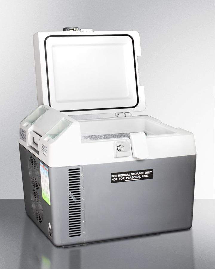 Summit Refrigeration + Cooling Summit Portable 12V/24V Cooler Capable of Operation as Refrigerator (2-8°C) or Freezer (-15°C), with Factory-Installed Lock and Collapsible Trolley / SPRF26M