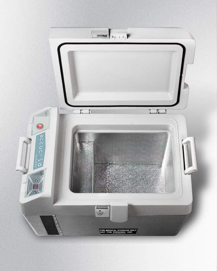 Summit Refrigeration + Cooling Summit Portable 12V/24V Cooler Capable of Operation as Refrigerator (2-8°C) or Freezer (-15°C), with Factory-Installed Lock and Collapsible Trolley / SPRF26M