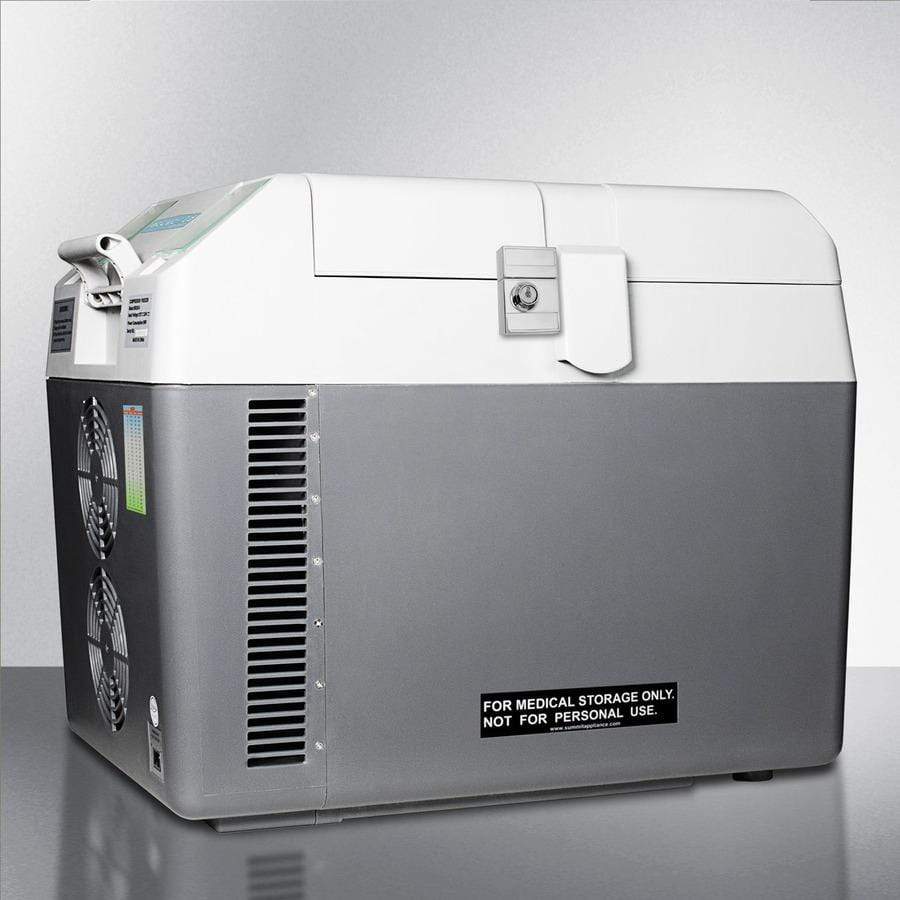 Summit Refrigeration + Cooling Summit Portable 12V/24V Cooler Capable of Operation as Refrigerator (2-8°C) or Freezer (-15°C), with Factory-Installed Lock and Collapsible Trolley / SPRF26M