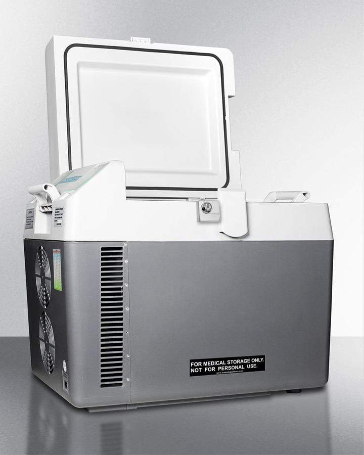Summit Refrigeration + Cooling Summit Portable 12V/24V Cooler Capable of Operation as Refrigerator (2-8°C) or Freezer (-15°C), with Factory-Installed Lock and Collapsible Trolley / SPRF26M