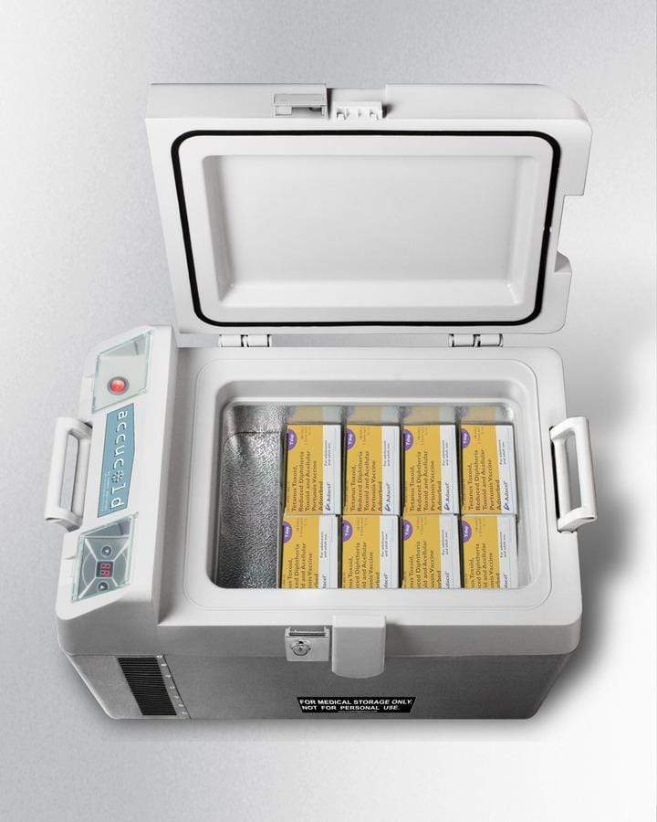 Summit Refrigeration + Cooling Summit Portable 12V/24V Cooler Capable of Operation as Refrigerator (2-8°C) or Freezer (-15°C), with Factory-Installed Lock and Collapsible Trolley / SPRF26M