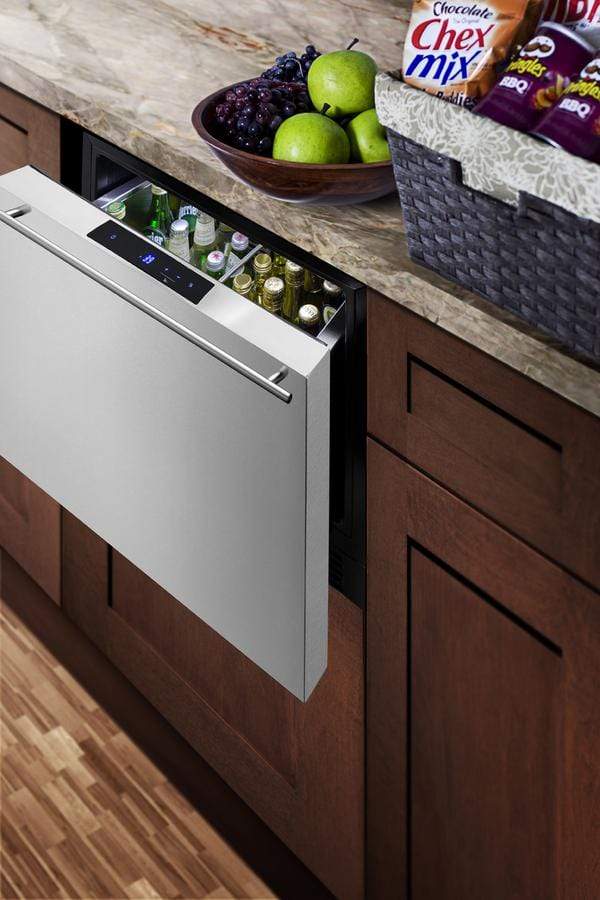 Summit Refrigeration + Cooling Summit Single Drawer All-Refrigerator Approved For Outdoor, Residential, and Commercial Use, Built-In Capable or Freestanding, with Digital Thermostat, Frost-Free Operation, and Panel-Ready Stainless Steel Drawer / FF1DSS