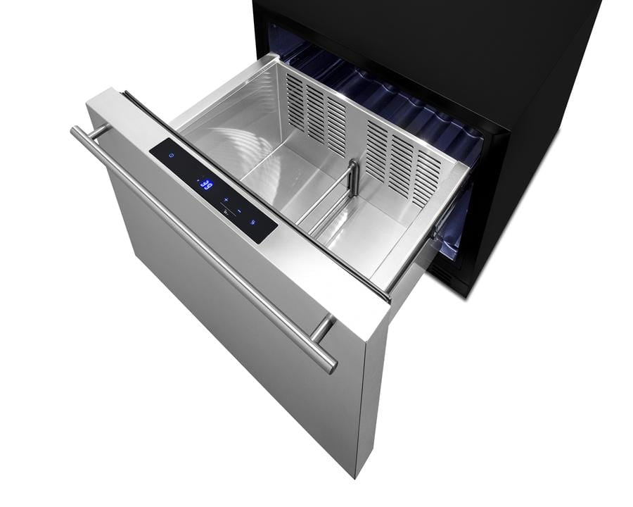 Summit Refrigeration + Cooling Summit Single Drawer All-Refrigerator Approved For Outdoor, Residential, and Commercial Use, Built-In Capable or Freestanding, with Digital Thermostat, Frost-Free Operation, and Panel-Ready Stainless Steel Drawer / FF1DSS