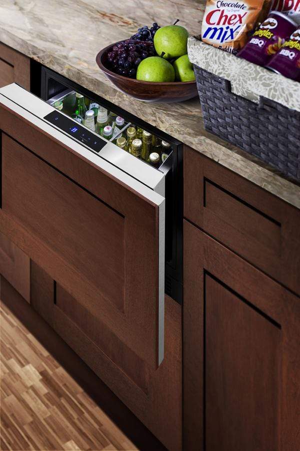Summit Refrigeration + Cooling Summit Single Drawer All-Refrigerator Approved for Outdoor, Residential & Commercial Use, Built-In Capable or Freestanding, w/ Digital Thermostat, Frost-Free Operation & Panel-Ready SS Drawer w/ Oversized Front for Use in 24" Wide Spaces / FF1DSS24