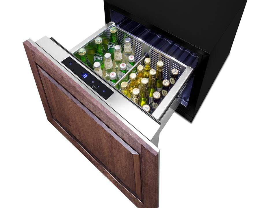 Summit Refrigeration + Cooling Summit Single Drawer All-Refrigerator Approved for Outdoor, Residential & Commercial Use, Built-In Capable or Freestanding, w/ Digital Thermostat, Frost-Free Operation & Panel-Ready SS Drawer w/ Oversized Front for Use in 24" Wide Spaces / FF1DSS24