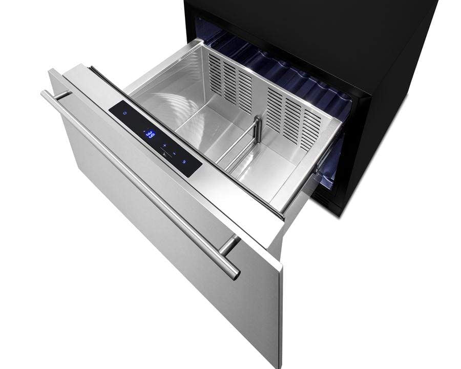 Summit Refrigeration + Cooling Summit Single Drawer All-Refrigerator Approved for Outdoor, Residential & Commercial Use, Built-In Capable or Freestanding, w/ Digital Thermostat, Frost-Free Operation & Panel-Ready SS Drawer w/ Oversized Front for Use in 24" Wide Spaces / FF1DSS24