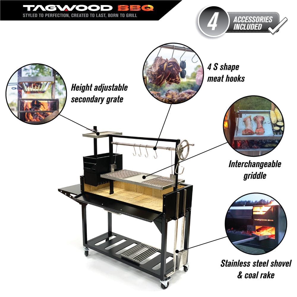 Tagwood Grills Tagwood BBQ Chief Series Argentine Santa Maria Wood Fire & Charcoal Freestanding Grill 1/8 Thickness | 714 sq. in. of total grilling area | BBQ03SI