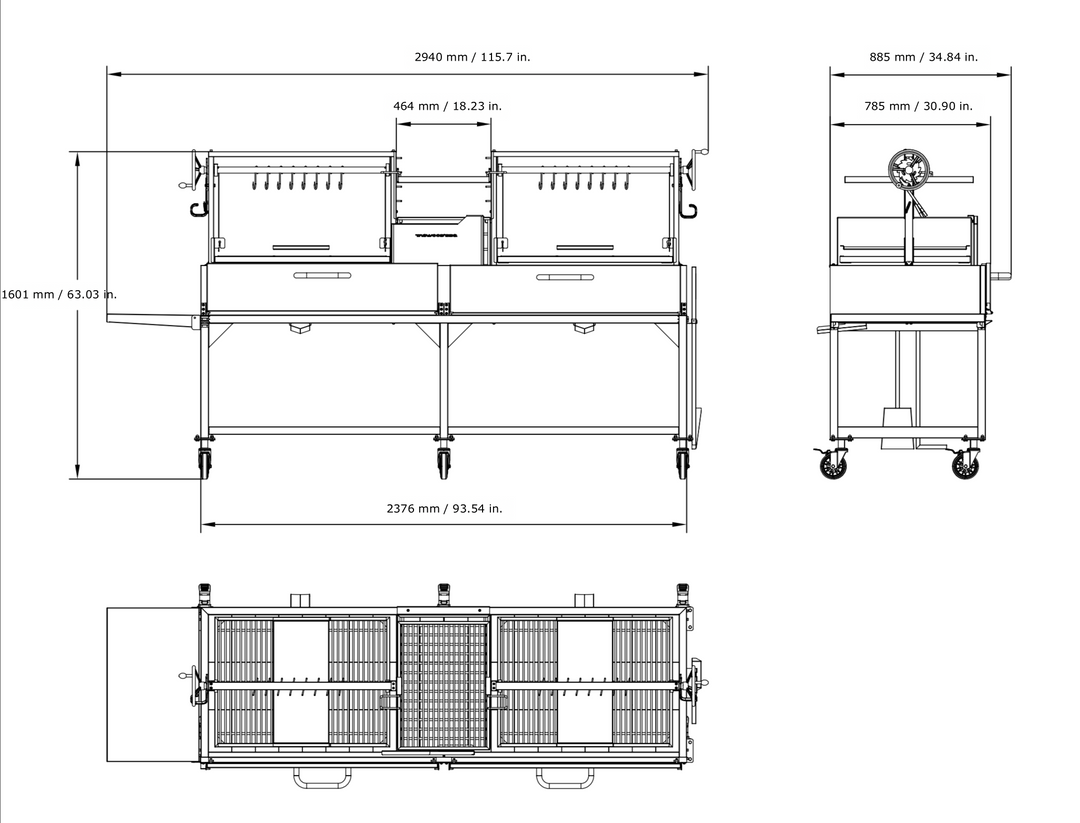 Tagwood Grills Tagwood BBQ Double Argentine Santa Maria Wood Fire & Charcoal Freestanding Grill | 2,119 sq. in. of total grilling area | BBQ24SS