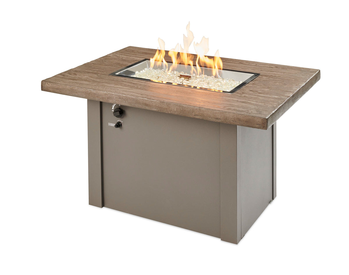 The Outdoor Great Room Fire Features The Outdoor GreatRoom Driftwood or Stone Grey Havenwood Rectangular Gas Fire Pit Table with Grey Base or White Base / HVDG-1224-K, HVDW-1224-K, HVGG-1224-K, HVGW-1224-K