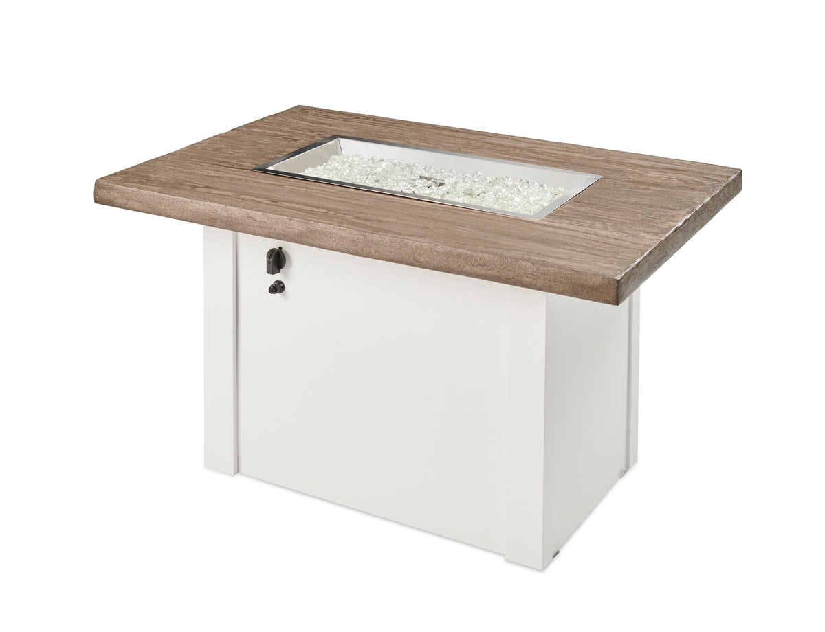 The Outdoor Great Room Fire Features The Outdoor GreatRoom Driftwood or Stone Grey Havenwood Rectangular Gas Fire Pit Table with Grey Base or White Base / HVDG-1224-K, HVDW-1224-K, HVGG-1224-K, HVGW-1224-K