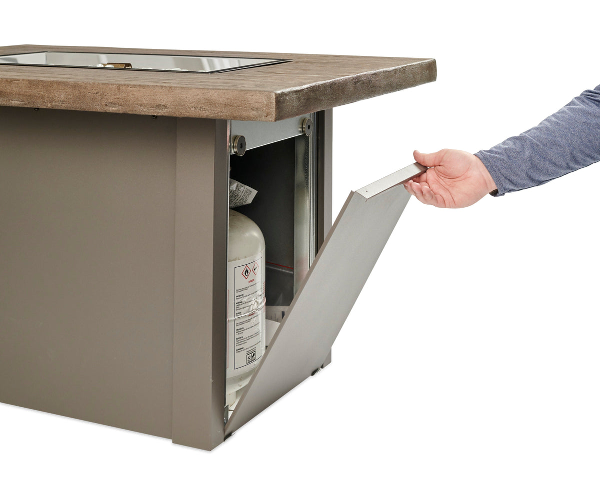 The Outdoor Great Room Fire Features The Outdoor GreatRoom Driftwood or Stone Grey Havenwood Rectangular Gas Fire Pit Table with Grey Base or White Base / HVDG-1224-K, HVDW-1224-K, HVGG-1224-K, HVGW-1224-K