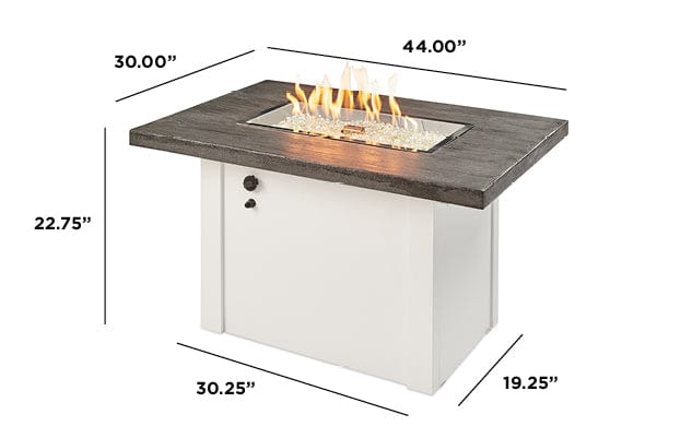 The Outdoor Great Room Fire Features The Outdoor GreatRoom Driftwood or Stone Grey Havenwood Rectangular Gas Fire Pit Table with Grey Base or White Base / HVDG-1224-K, HVDW-1224-K, HVGG-1224-K, HVGW-1224-K