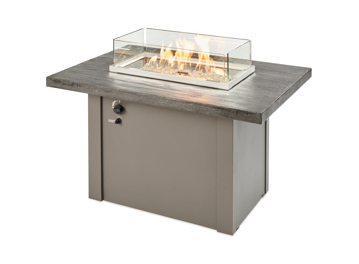 The Outdoor Great Room Fire Features The Outdoor GreatRoom Driftwood or Stone Grey Havenwood Rectangular Gas Fire Pit Table with Grey Base or White Base / HVDG-1224-K, HVDW-1224-K, HVGG-1224-K, HVGW-1224-K