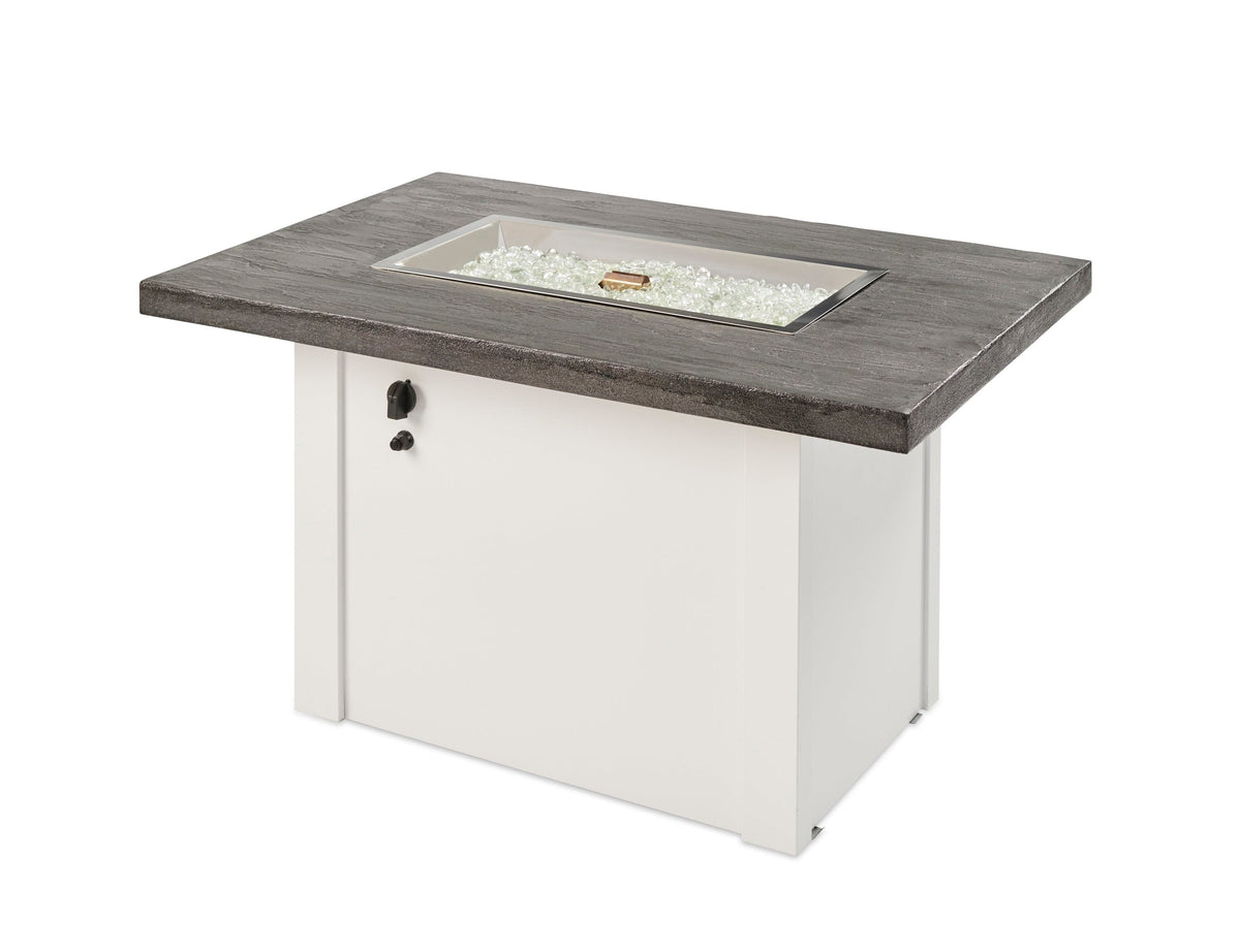 The Outdoor Great Room Fire Features The Outdoor GreatRoom Driftwood or Stone Grey Havenwood Rectangular Gas Fire Pit Table with Grey Base or White Base / HVDG-1224-K, HVDW-1224-K, HVGG-1224-K, HVGW-1224-K