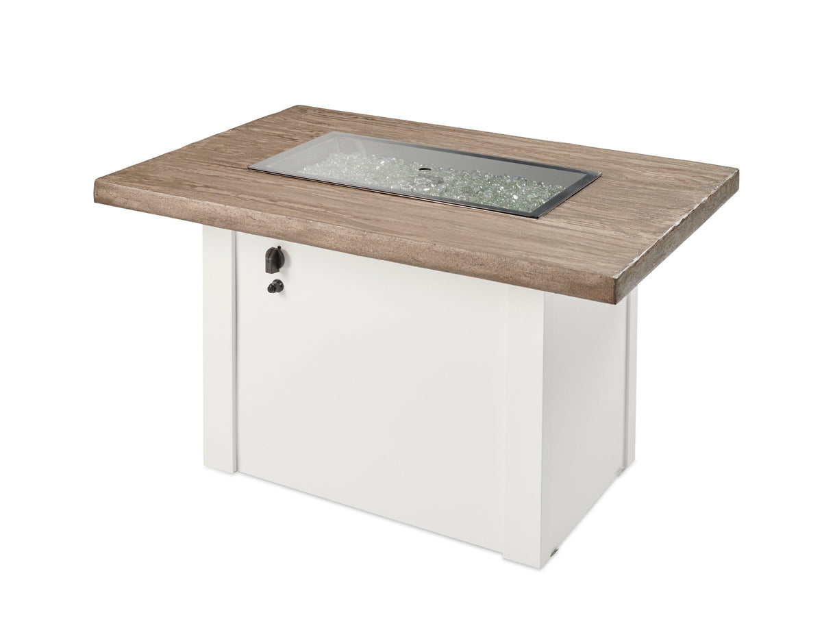 The Outdoor Great Room Fire Features The Outdoor GreatRoom Driftwood or Stone Grey Havenwood Rectangular Gas Fire Pit Table with Grey Base or White Base / HVDG-1224-K, HVDW-1224-K, HVGG-1224-K, HVGW-1224-K