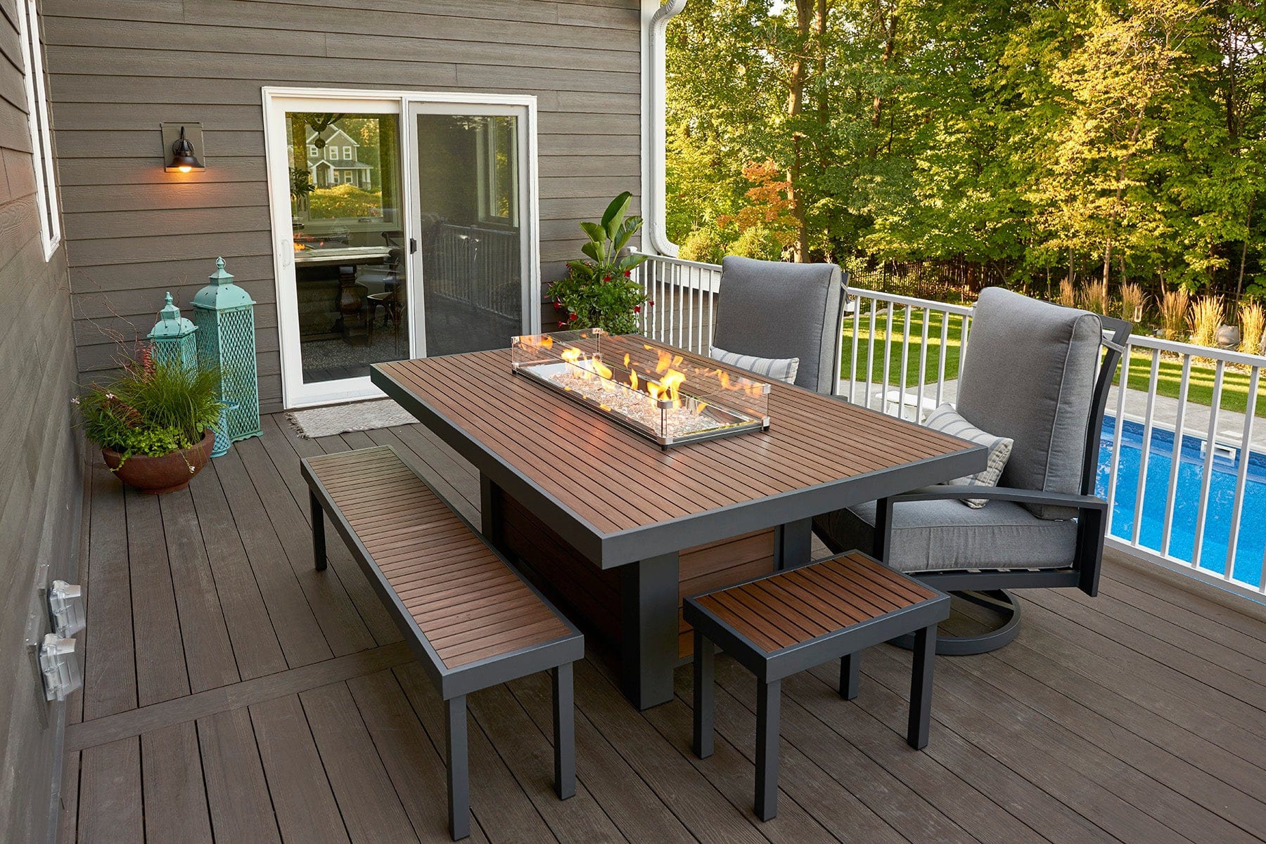 The Outdoor Great Room Fire Features The Outdoor GreatRoom Kenwood Linear Dining Height Gas Fire Pit Table / KW-1242-K
