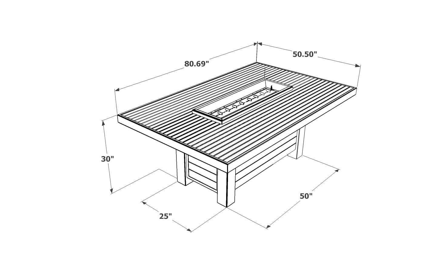 The Outdoor Great Room Fire Features The Outdoor GreatRoom Kenwood Linear Dining Height Gas Fire Pit Table / KW-1242-K