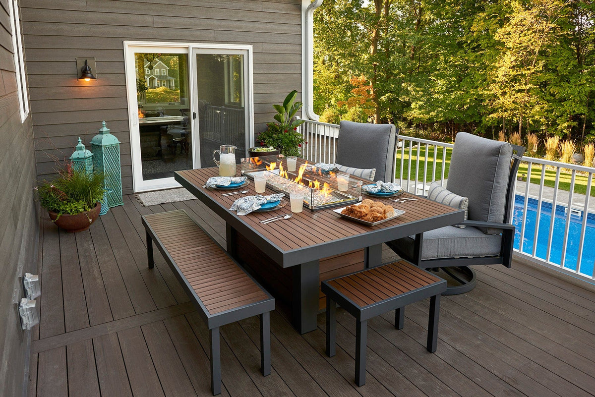 The Outdoor Great Room Fire Features The Outdoor GreatRoom Kenwood Linear Dining Height Gas Fire Pit Table / KW-1242-K