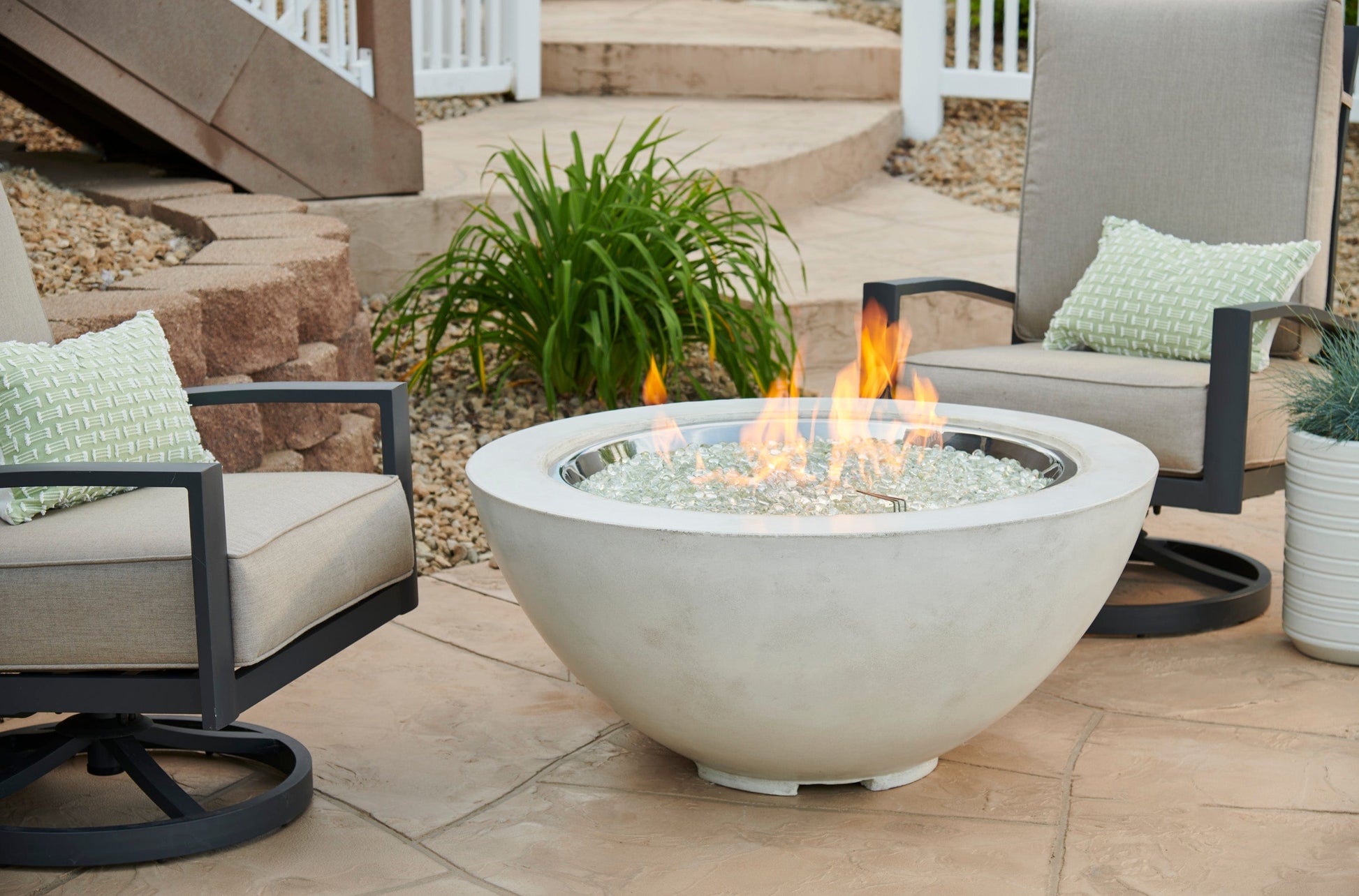 The Outdoor Great Room Fire Features The Outdoor GreatRoom Natural Grey, White, or Midnight Mist Supercas Cove 42" Round Gas Fire Pit Bowl / CV-30, CV-30MM, CV-30WT