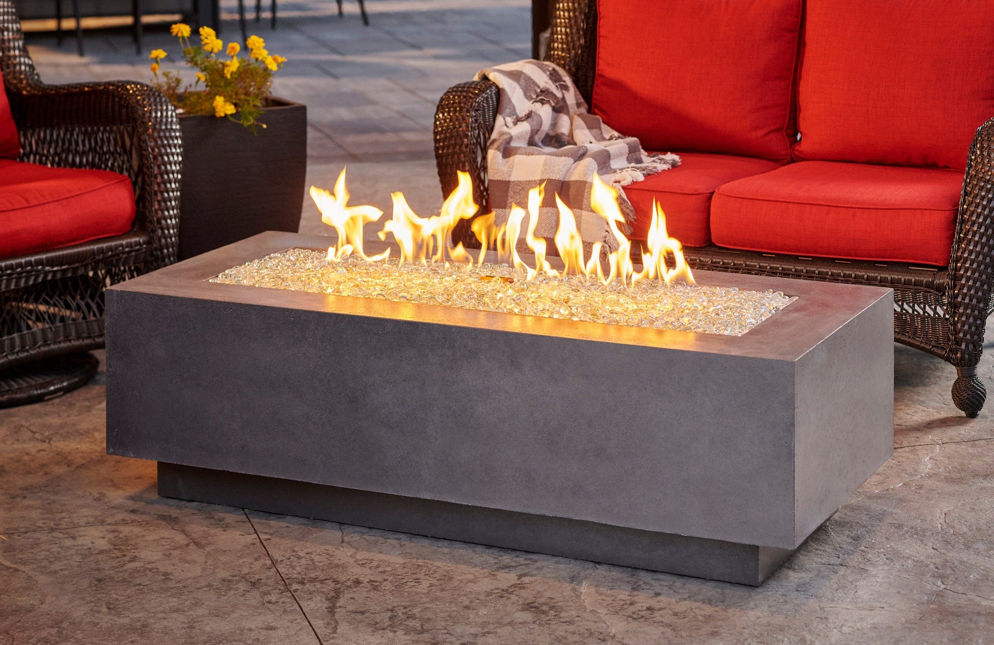 The Outdoor Great Room Fire Features The Outdoor GreatRoom Natural Grey, White, or Midnight Mist Supercast Cove 54" Linear Gas Fire Pit Table / CV-54, CV-54MM, CV-54WT
