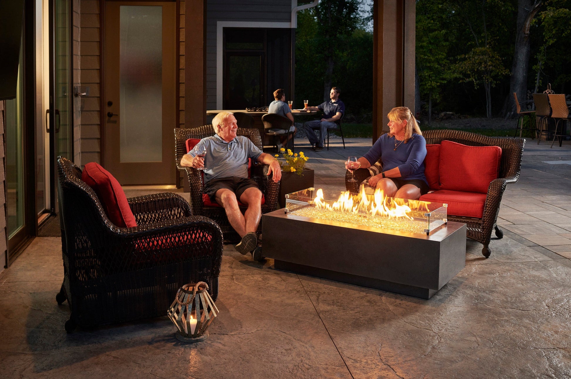 The Outdoor Great Room Fire Features The Outdoor GreatRoom Natural Grey, White, or Midnight Mist Supercast Cove 54" Linear Gas Fire Pit Table / CV-54, CV-54MM, CV-54WT