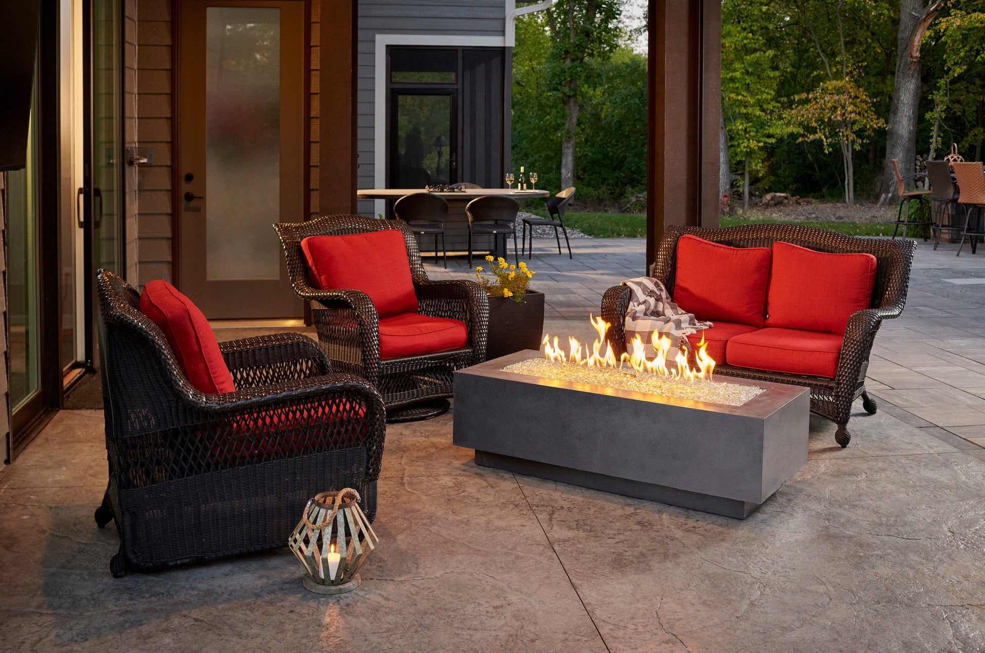 The Outdoor Great Room Fire Features The Outdoor GreatRoom Natural Grey, White, or Midnight Mist Supercast Cove 54" Linear Gas Fire Pit Table / CV-54, CV-54MM, CV-54WT