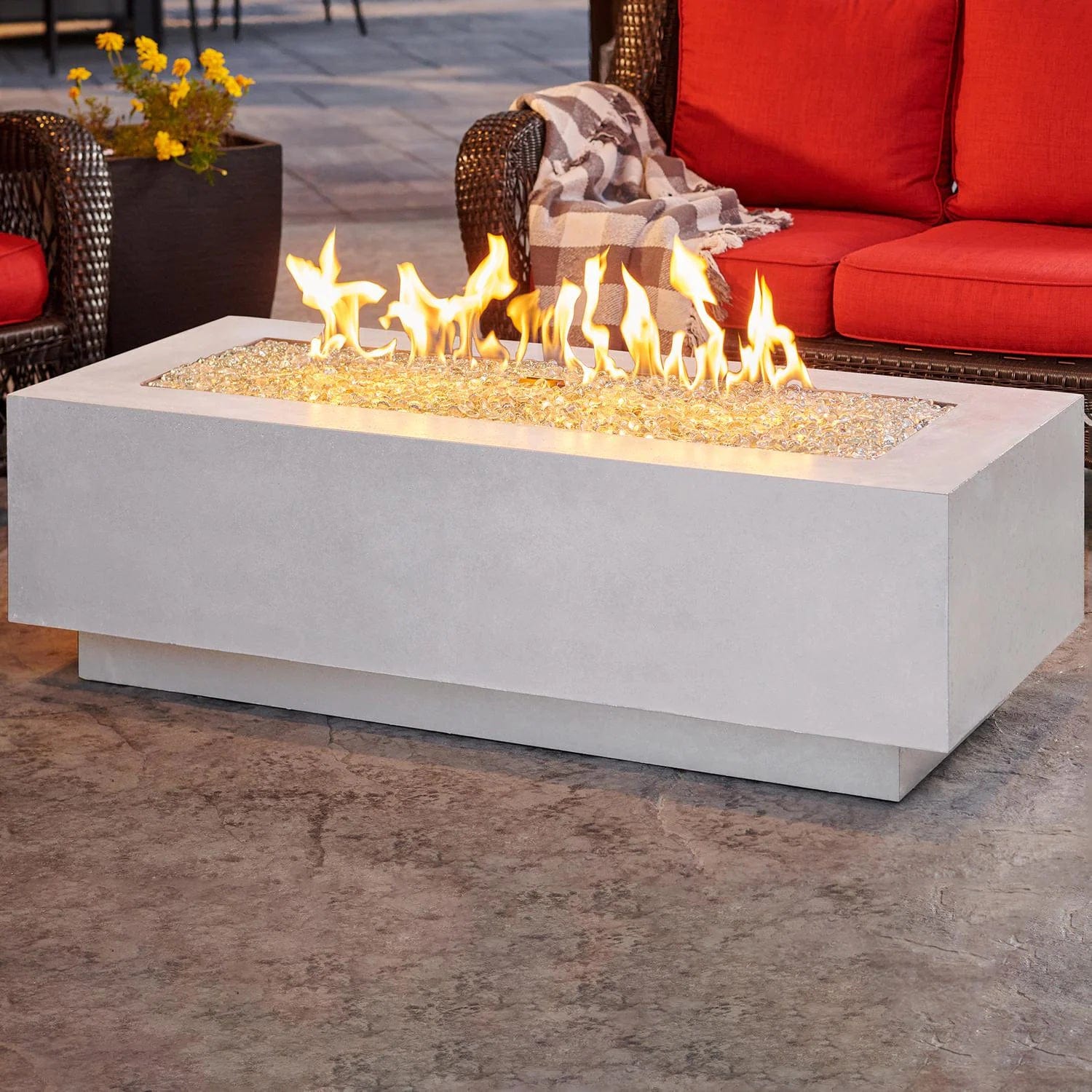 The Outdoor Great Room Fire Features The Outdoor GreatRoom Natural Grey, White, or Midnight Mist Supercast Cove 54" Linear Gas Fire Pit Table / CV-54, CV-54MM, CV-54WT