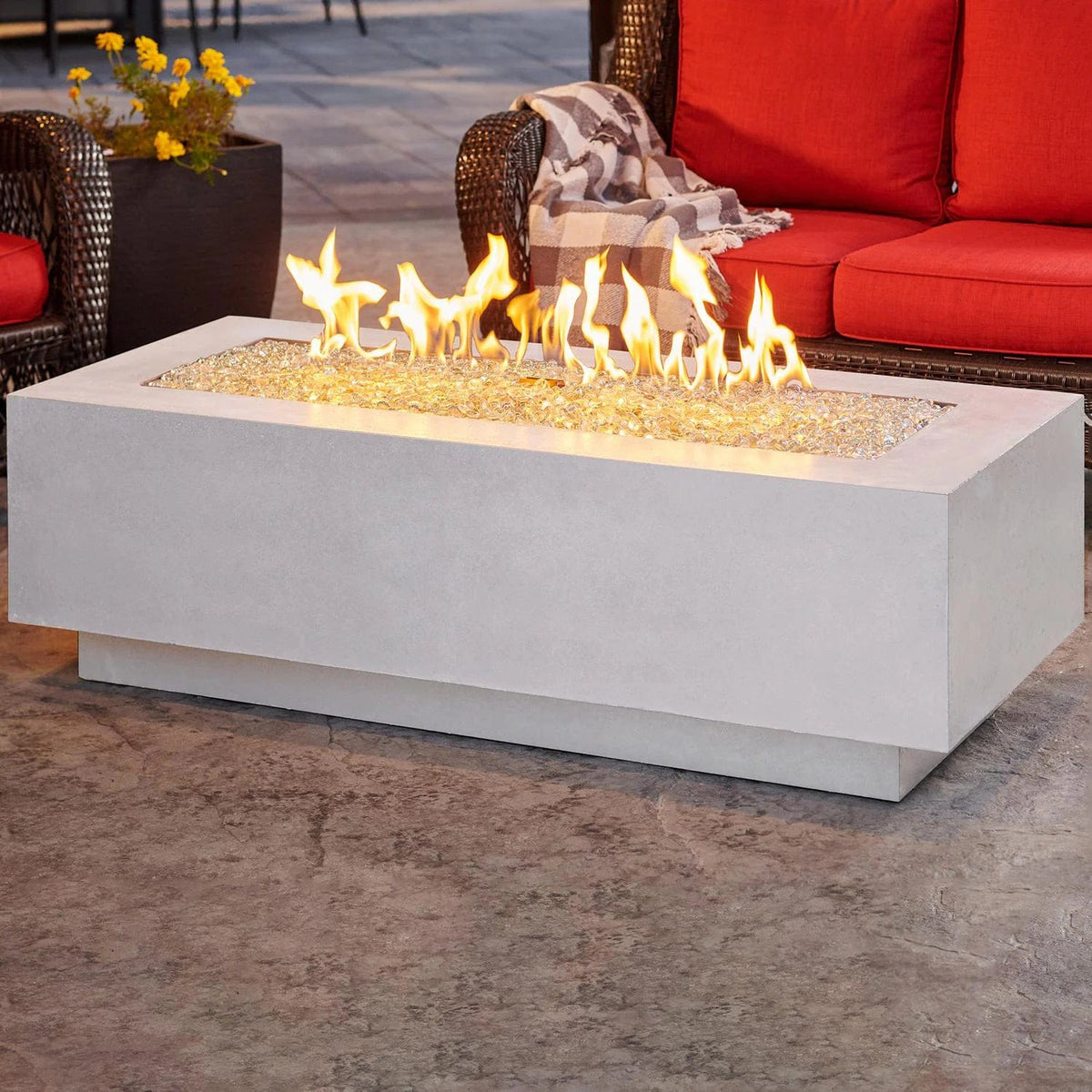 The Outdoor Great Room Fire Features The Outdoor GreatRoom Natural Grey, White, or Midnight Mist Supercast Cove 54&quot; Linear Gas Fire Pit Table / CV-54, CV-54MM, CV-54WT