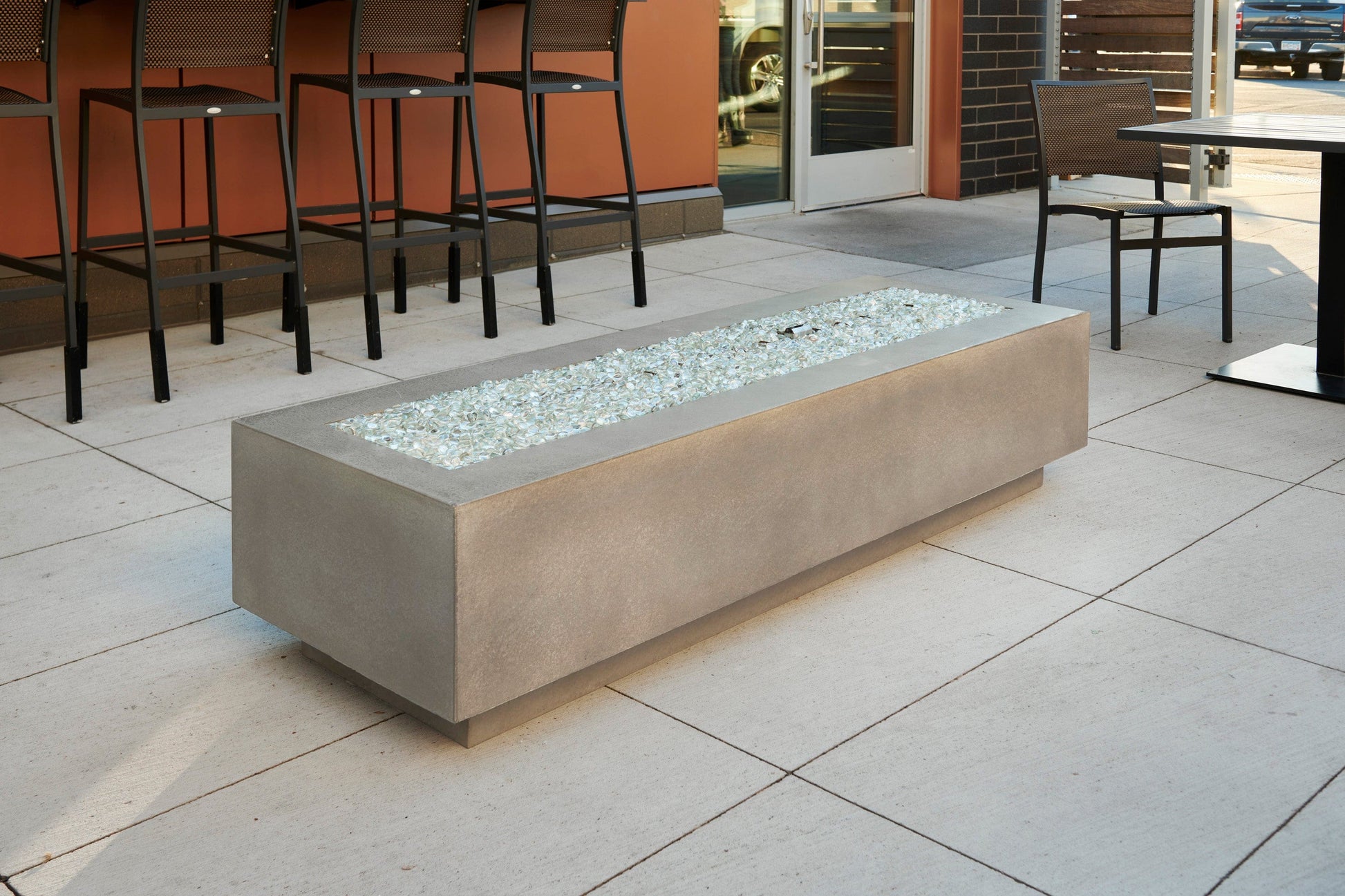 The Outdoor Great Room Fire Features The Outdoor GreatRoom Natural Grey, White, or Midnight Mist Supercast Cove 72" Linear Gas Fire Pit Table / CV-72, CV-72MM, CV-72WT
