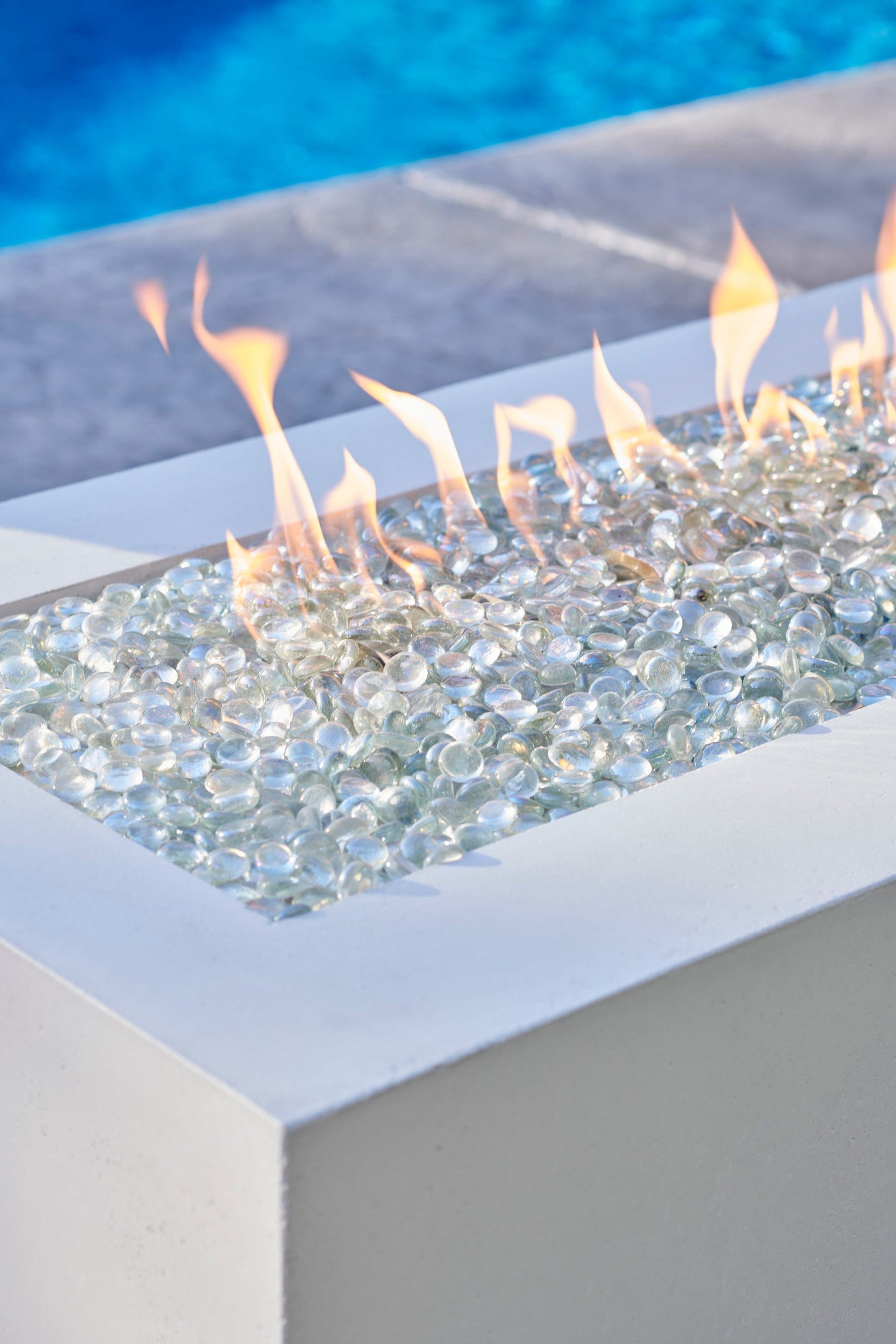 The Outdoor Great Room Fire Features The Outdoor GreatRoom Natural Grey, White, or Midnight Mist Supercast Cove 72" Linear Gas Fire Pit Table / CV-72, CV-72MM, CV-72WT