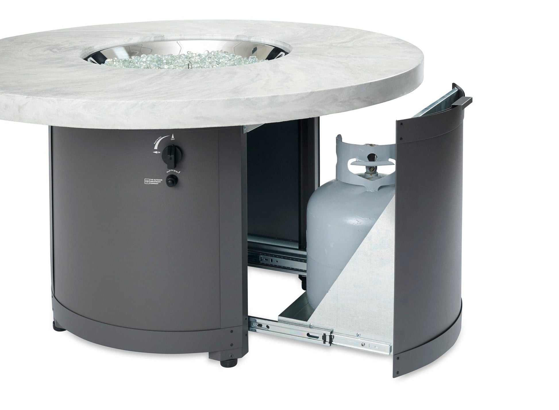The Outdoor Great Room Fire Features The Outdoor GreatRoom White Onyx or Marbleized Noche Beacon Round Gas Fire Pit Table / BC-20-WO, BC-20-MNB