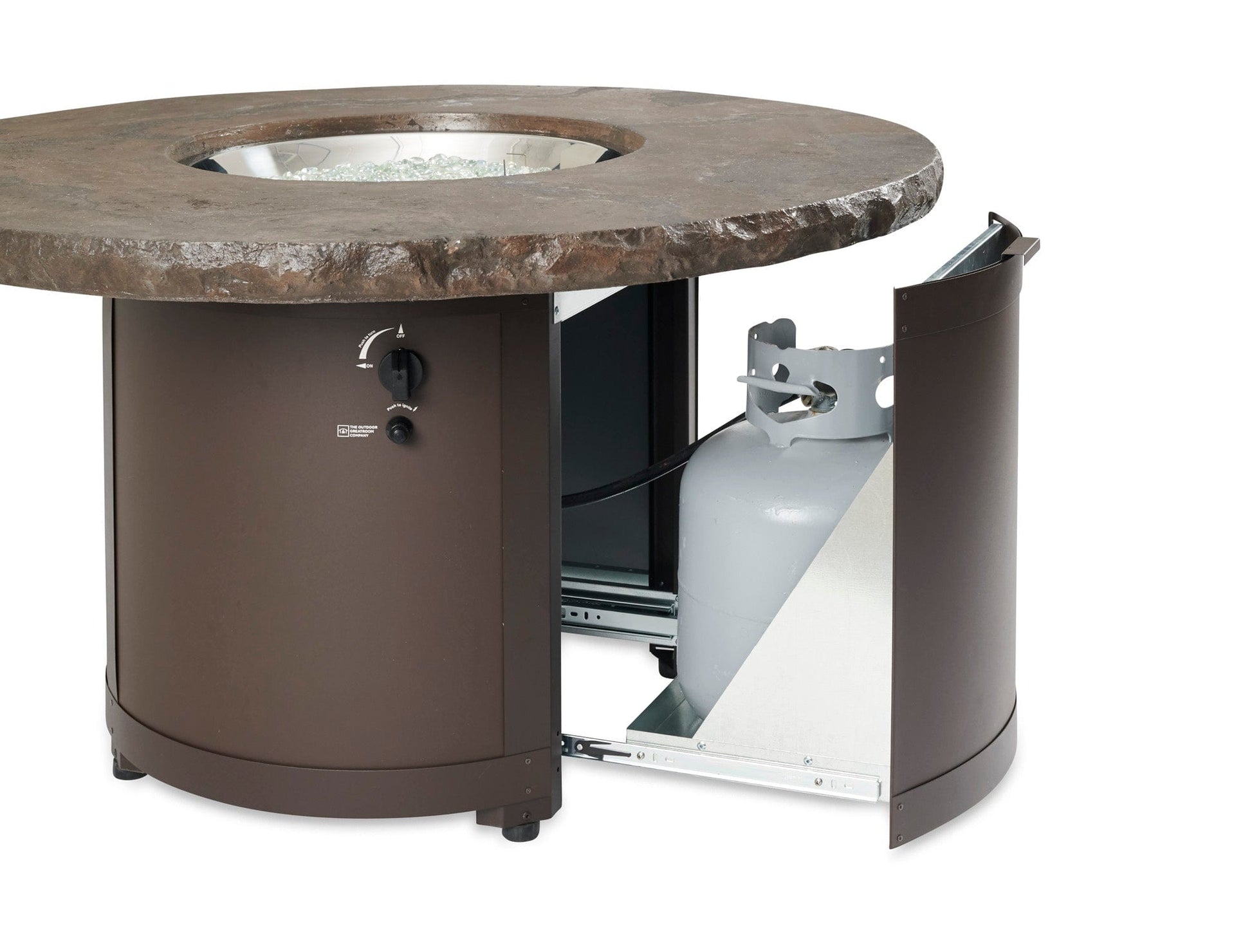 The Outdoor Great Room Fire Features The Outdoor GreatRoom White Onyx or Marbleized Noche Beacon Round Gas Fire Pit Table / BC-20-WO, BC-20-MNB
