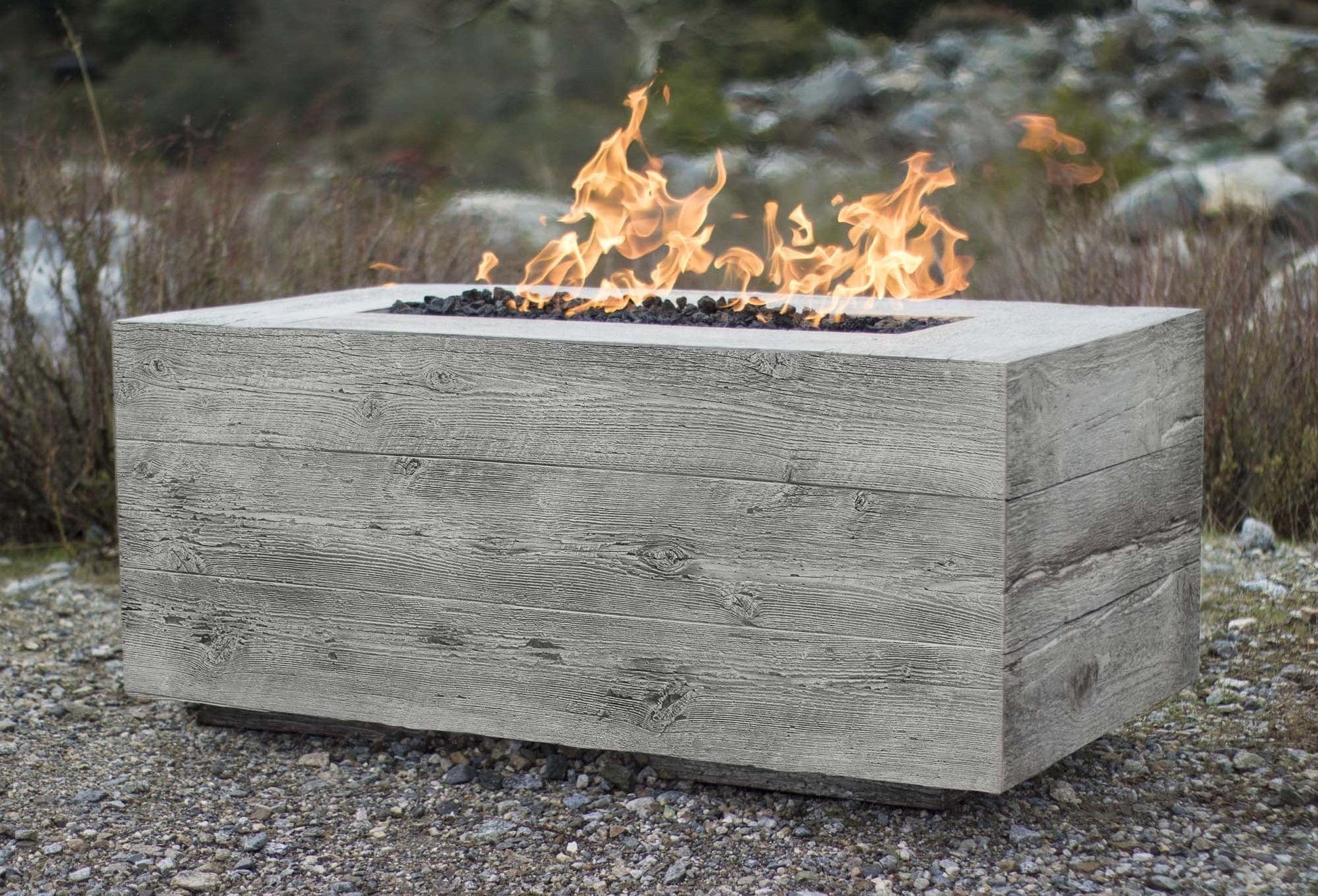 The Outdoor Plus Fire Features The Outdoor Plus 48", 60", 72", 84", 96", 108", 120" Rectangular Wood Grain GFRC Concrete Catalina Fire Pit / OPT-CTL48, OPT-CTL60, OPT-CTL72, OPT-CTL84, OPT-CTL96, OPT-CTL108, OPT-CTL120