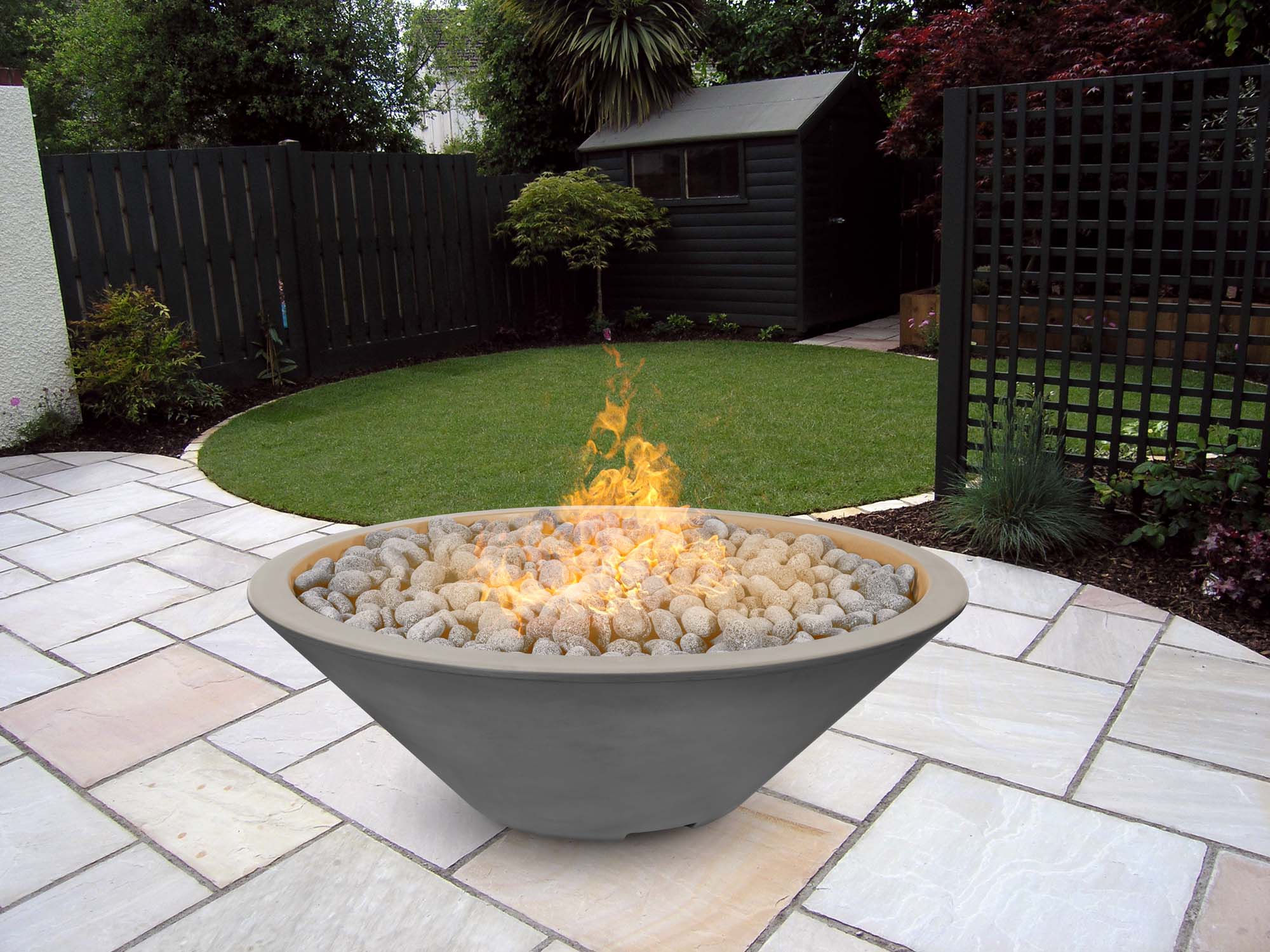 The Outdoor Plus Round Cazo Narrow Ledge GFRC Concrete & Metal Powder Coat Fire Pit