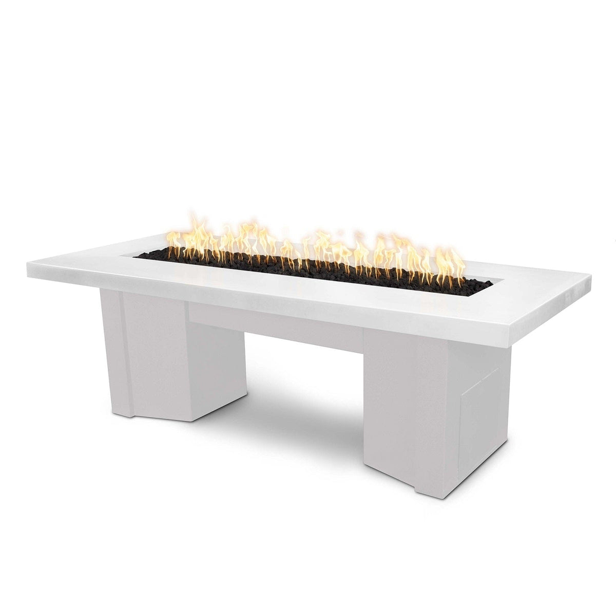 The Outdoor Plus Fire Features Limestone (-LIM) / White Powder Coated Steel (-WHT) The Outdoor Plus 60&quot; Alameda Fire Table Smooth Concrete in Liquid Propane - 110V Plug &amp; Play Electronic Ignition / OPT-ALMGFRC60EKIT-LP