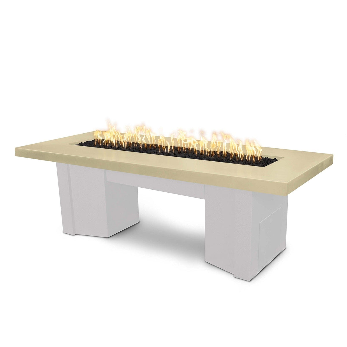 The Outdoor Plus Fire Features Vanilla (-VAN) / White Powder Coated Steel (-WHT) The Outdoor Plus 60&quot; Alameda Fire Table Smooth Concrete in Liquid Propane - 110V Plug &amp; Play Electronic Ignition / OPT-ALMGFRC60EKIT-LP