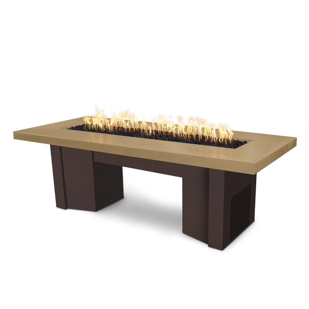 The Outdoor Plus Fire Features Brown (-BRN) / Copper Vein Powder Coated Steel (-CPV) The Outdoor Plus 60&quot; Alameda Fire Table Smooth Concrete in Liquid Propane - Flame Sense System with Push Button Spark Igniter / OPT-ALMGFRC60FSEN-LP