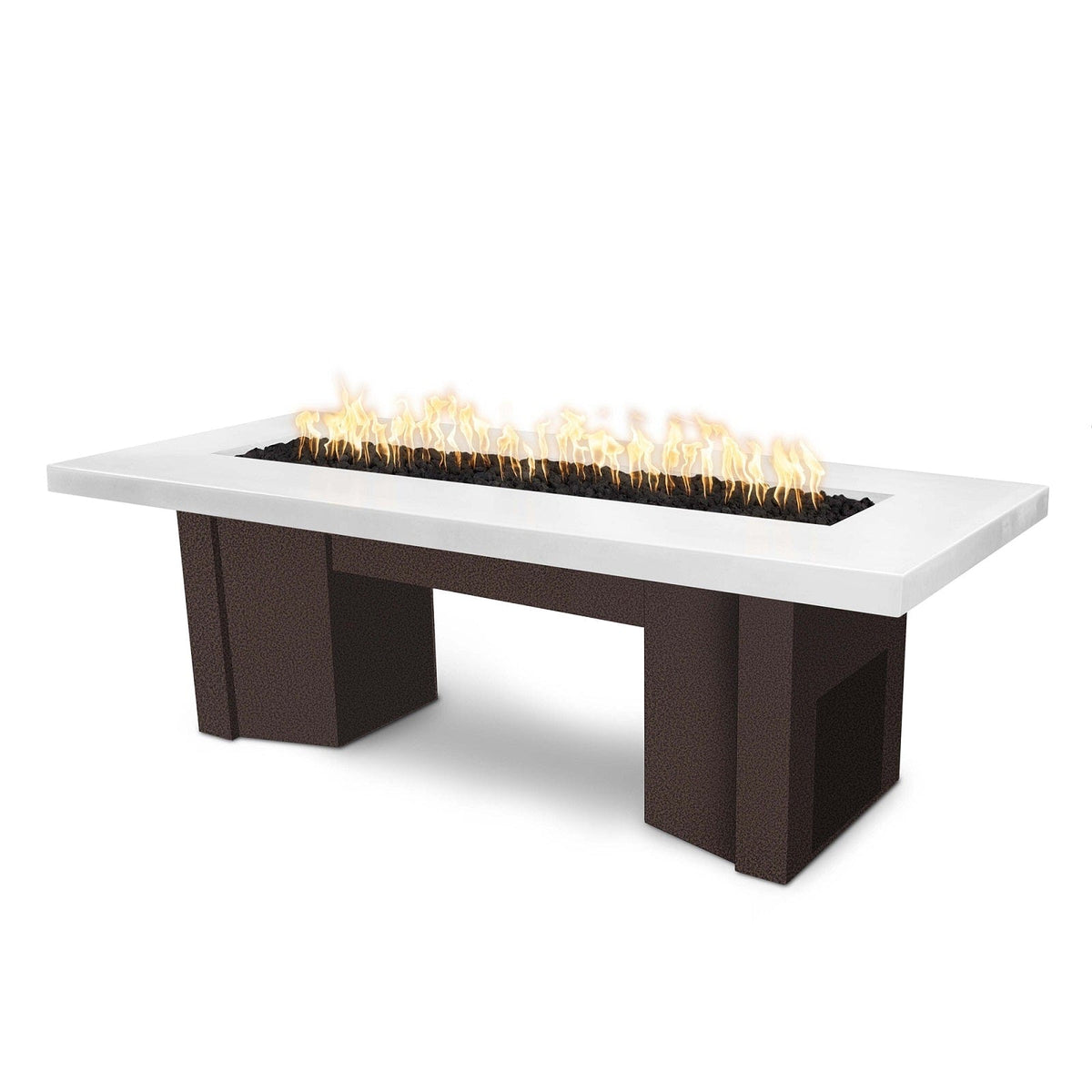 The Outdoor Plus Fire Features Limestone (-LIM) / Copper Vein Powder Coated Steel (-CPV) The Outdoor Plus 60&quot; Alameda Fire Table Smooth Concrete in Liquid Propane - Flame Sense System with Push Button Spark Igniter / OPT-ALMGFRC60FSEN-LP
